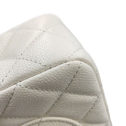 Chanel Chain Shoulder Bag Quilted CC Logo Top Handle Small Caviar Leather White — view 6