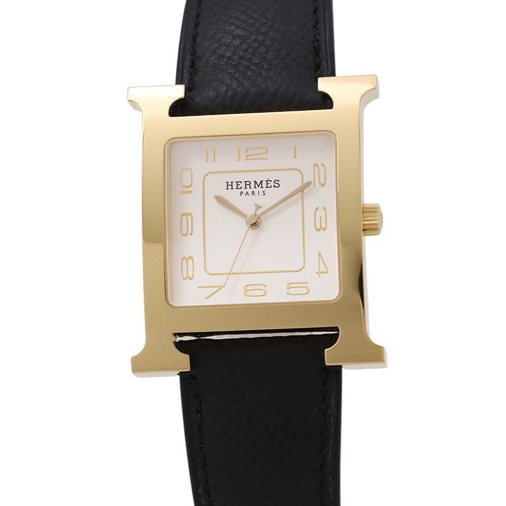 Hermes Watch GM Epsom Black Silver Dial Quartz
