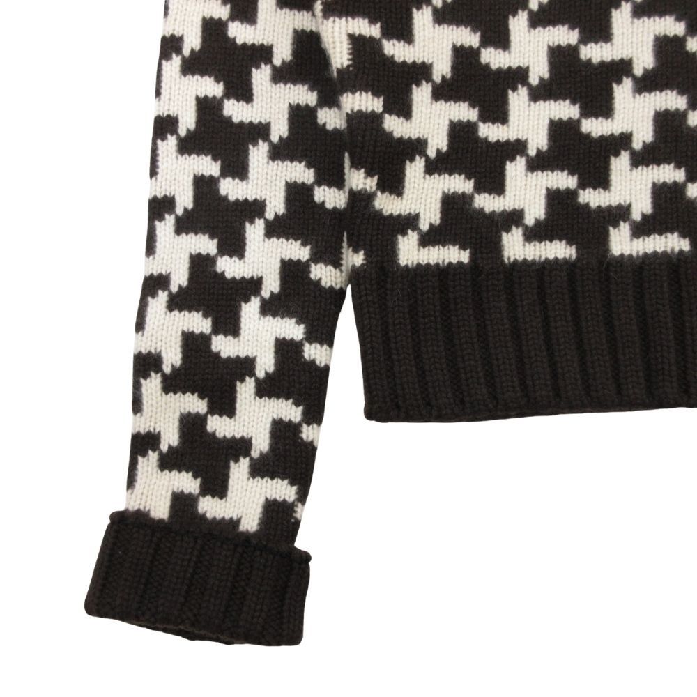 Celine Vintage Cashmere Turtle Knit Sweater Houndstooth Pattern S Brown Off — view 4