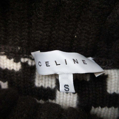 Celine Vintage Cashmere Turtle Knit Sweater Houndstooth Pattern S Brown Off — view 5