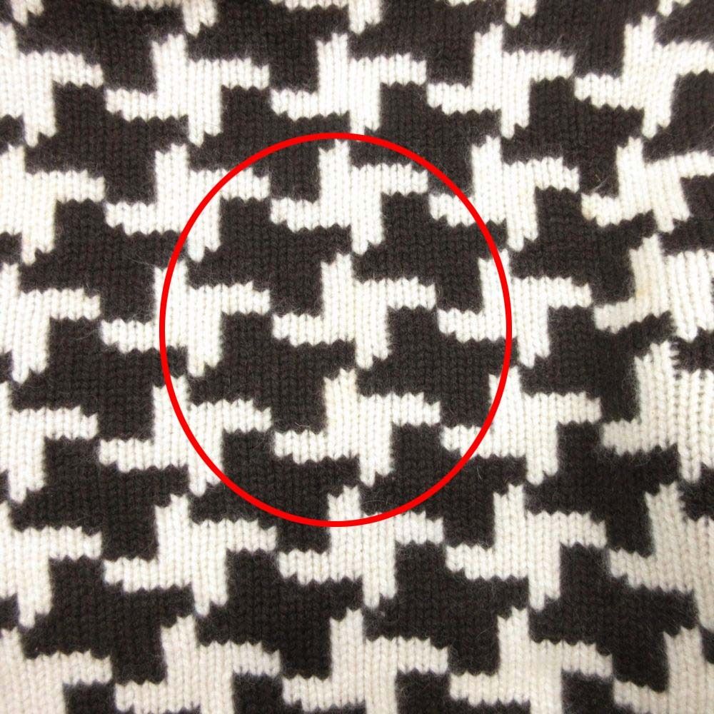 Celine Vintage Cashmere Turtle Knit Sweater Houndstooth Pattern S Brown Off — view 8