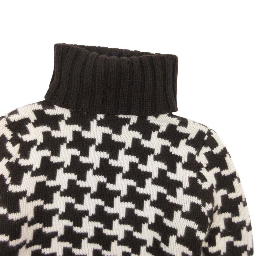 Celine Vintage Cashmere Turtle Knit Sweater Houndstooth Pattern S Brown Off — view 3