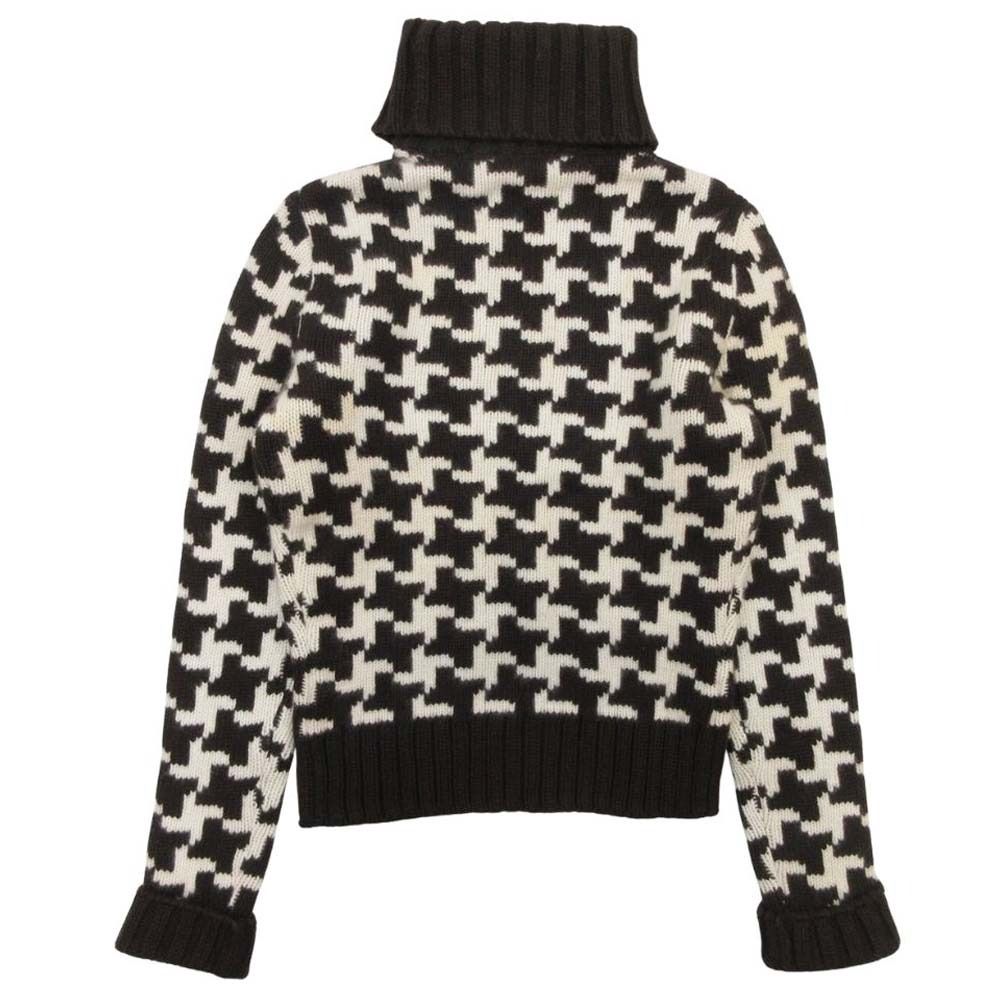 Celine Vintage Cashmere Turtle Knit Sweater Houndstooth Pattern S Brown Off — view 2