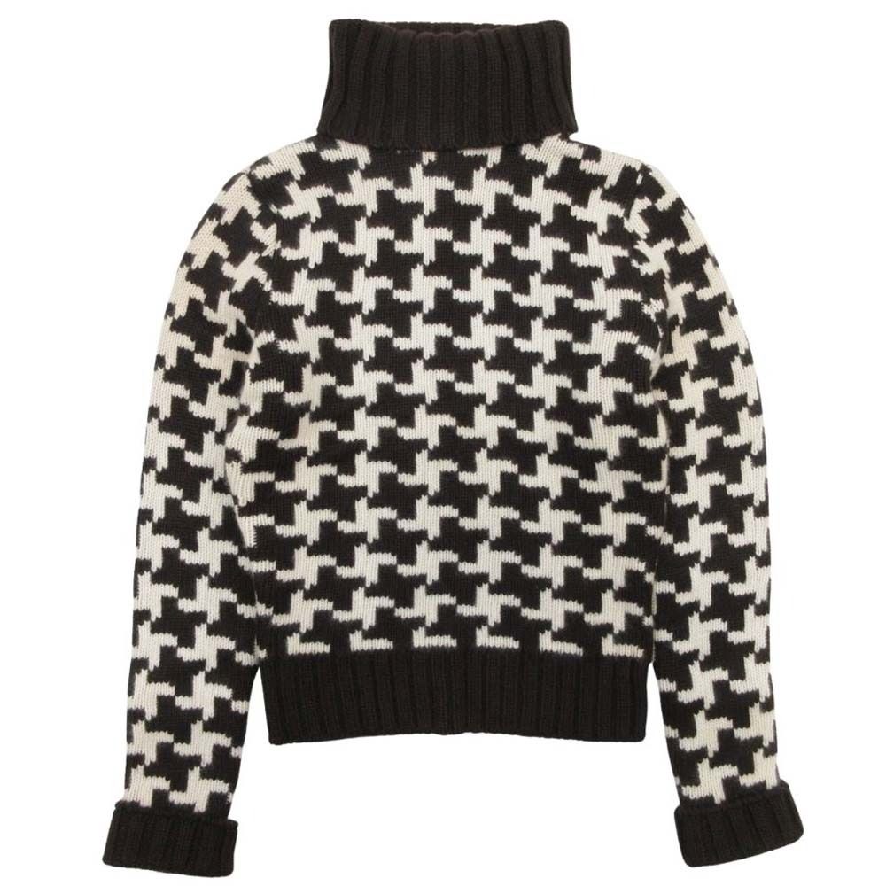 Celine Vintage Cashmere Turtle Knit Sweater Houndstooth Pattern S Brown Off