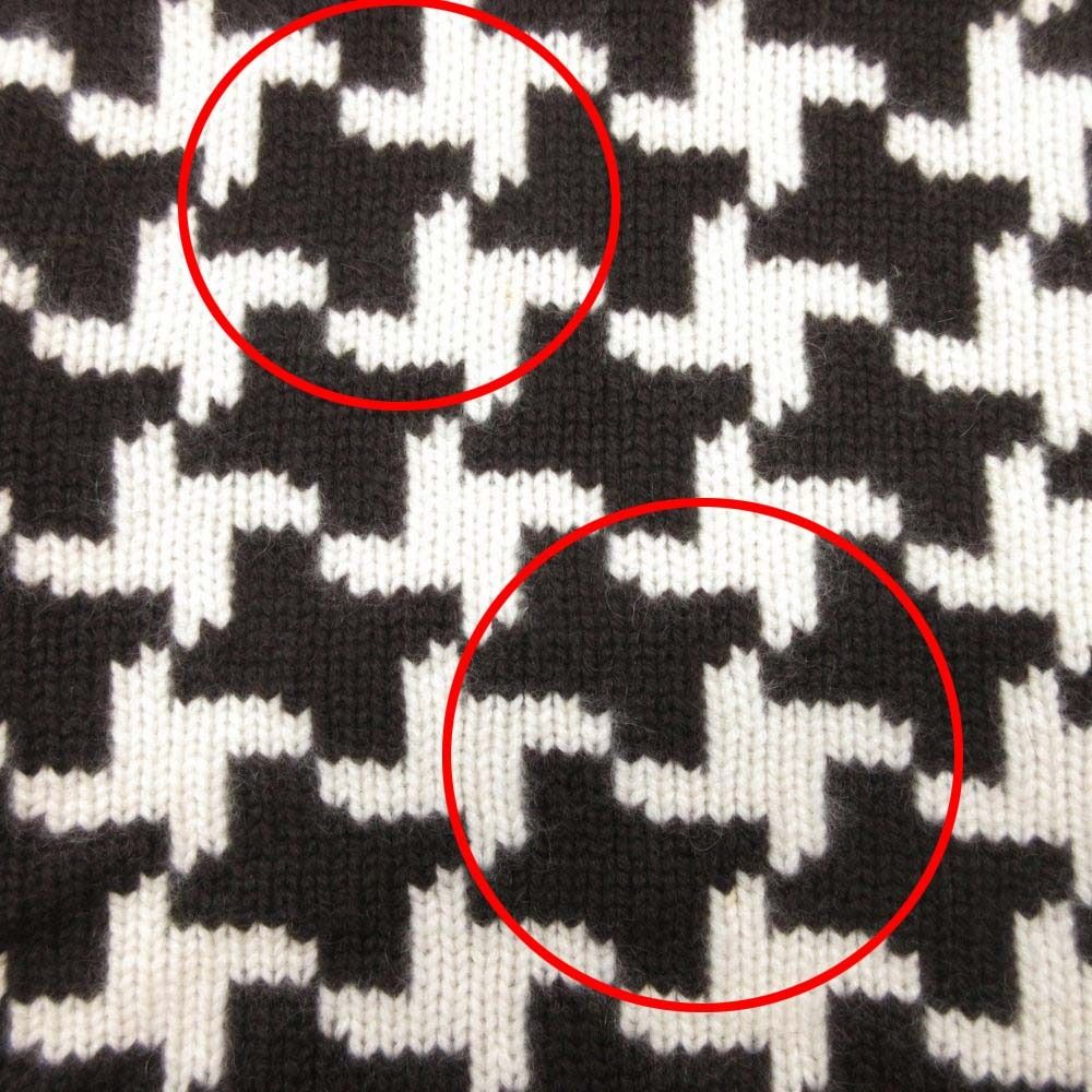 Celine Vintage Cashmere Turtle Knit Sweater Houndstooth Pattern S Brown Off — view 7