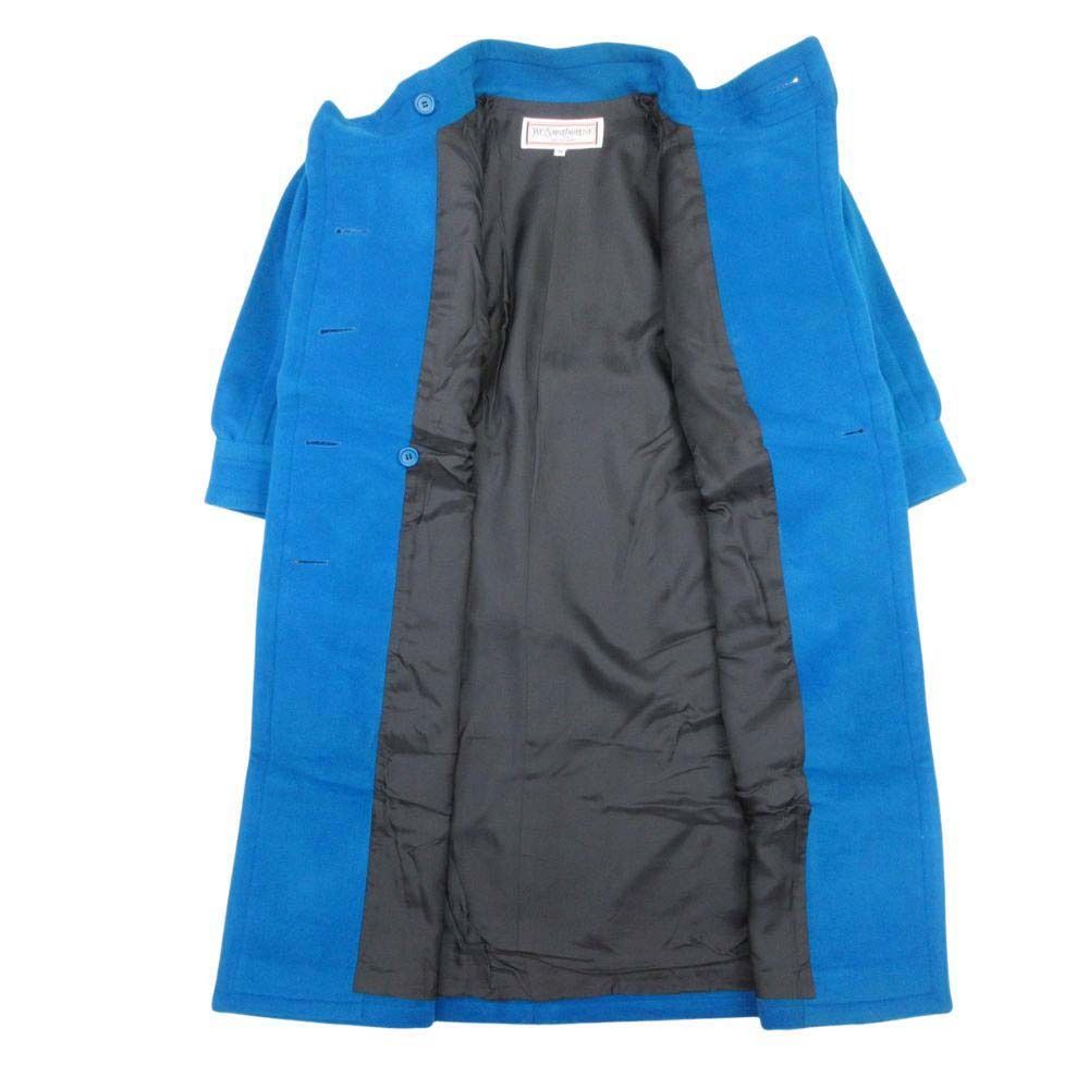 Saint Laurent Yves Vintage Wool Melton Coat Stand Collar 3/4 Sleeve M Blue — view 3