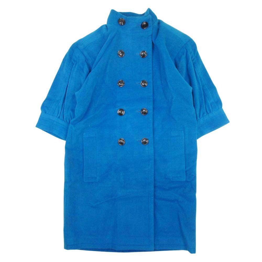 Saint Laurent Yves Vintage Wool Melton Coat Stand Collar 3/4 Sleeve M Blue