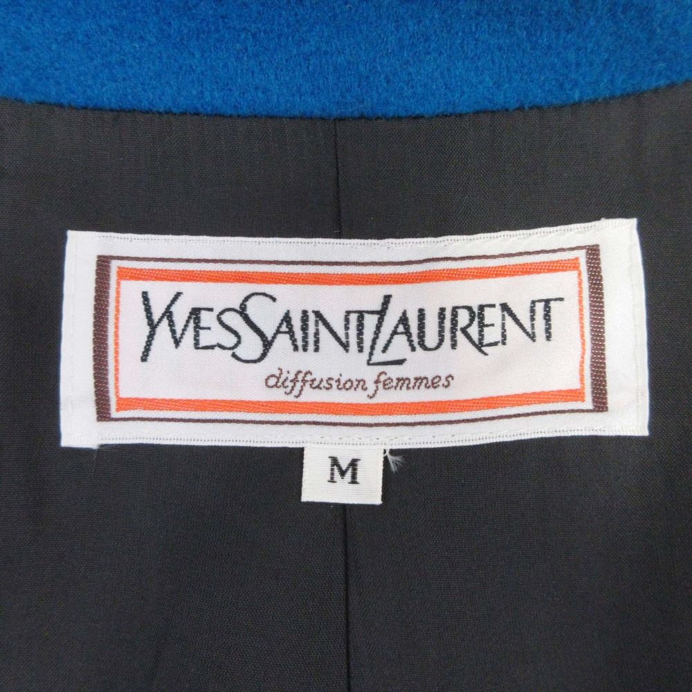 Saint Laurent Yves Vintage Wool Melton Coat Stand Collar 3/4 Sleeve M Blue — view 7