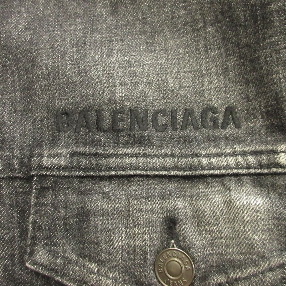Balenciaga Oversize Denim Jacket Distressed Logo 34 Black — view 4