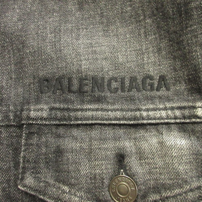 Balenciaga Oversize Denim Jacket Distressed Logo 34 Black — view 4