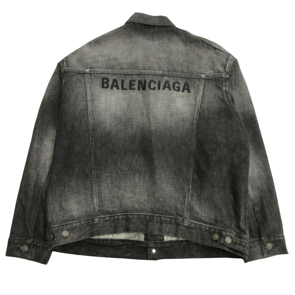 Balenciaga Oversize Denim Jacket Distressed Logo 34 Black — view 2