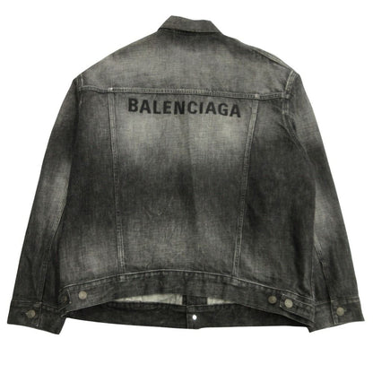 Balenciaga Oversize Denim Jacket Distressed Logo 34 Black — view 2