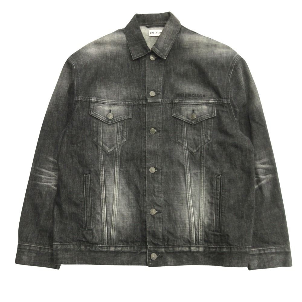 Balenciaga Oversize Denim Jacket Distressed Logo 34 Black