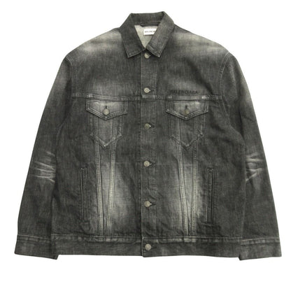 Balenciaga Oversize Denim Jacket Distressed Logo 34 Black