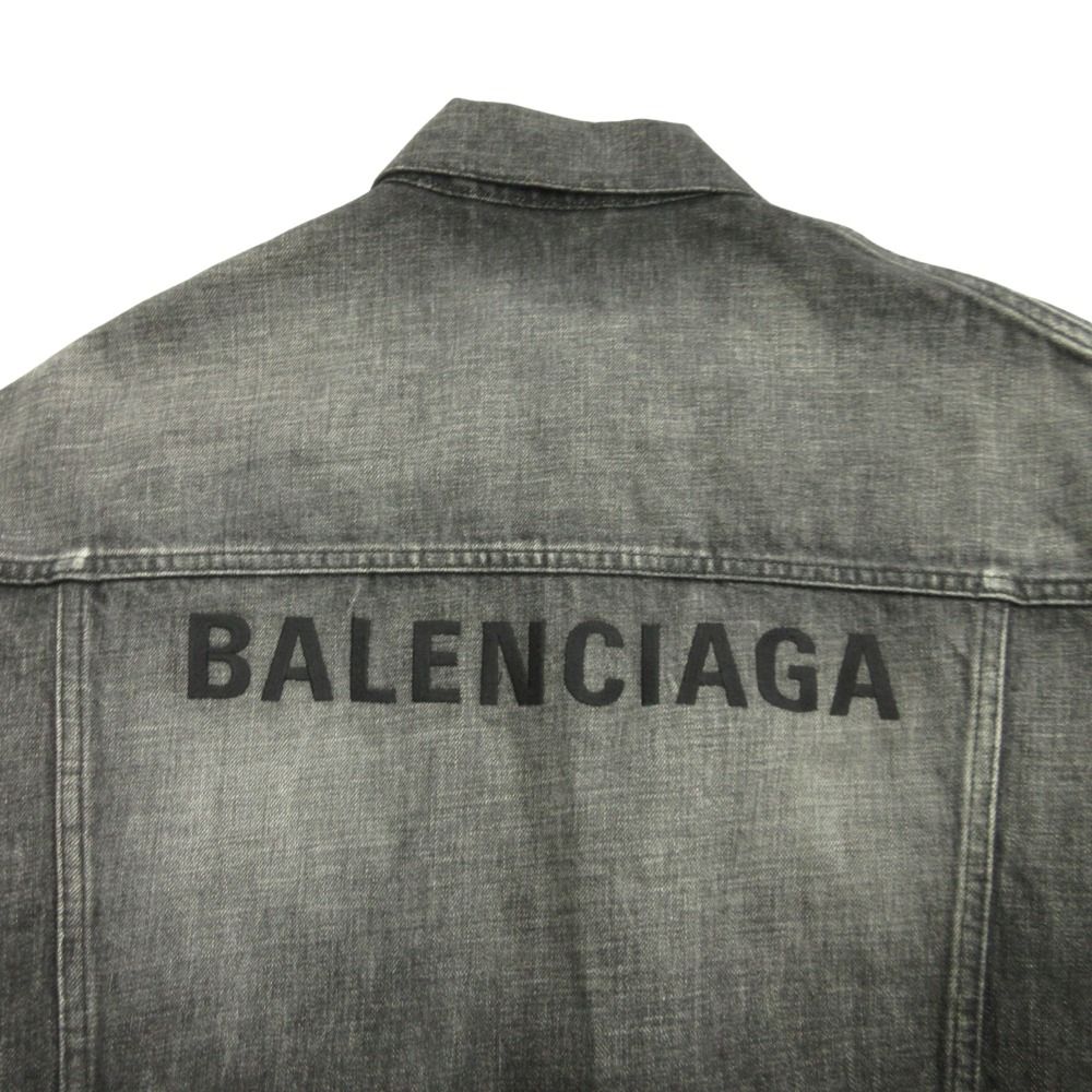 Balenciaga Oversize Denim Jacket Distressed Logo 34 Black — view 3