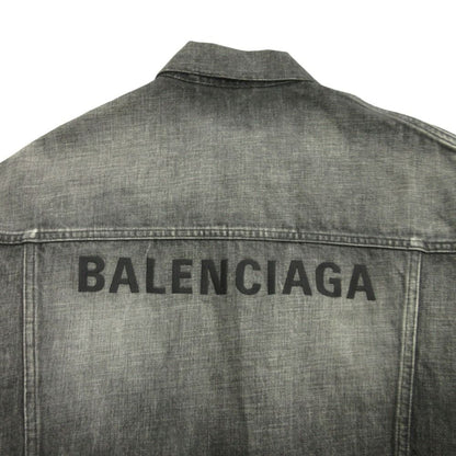 Balenciaga Oversize Denim Jacket Distressed Logo 34 Black — view 3
