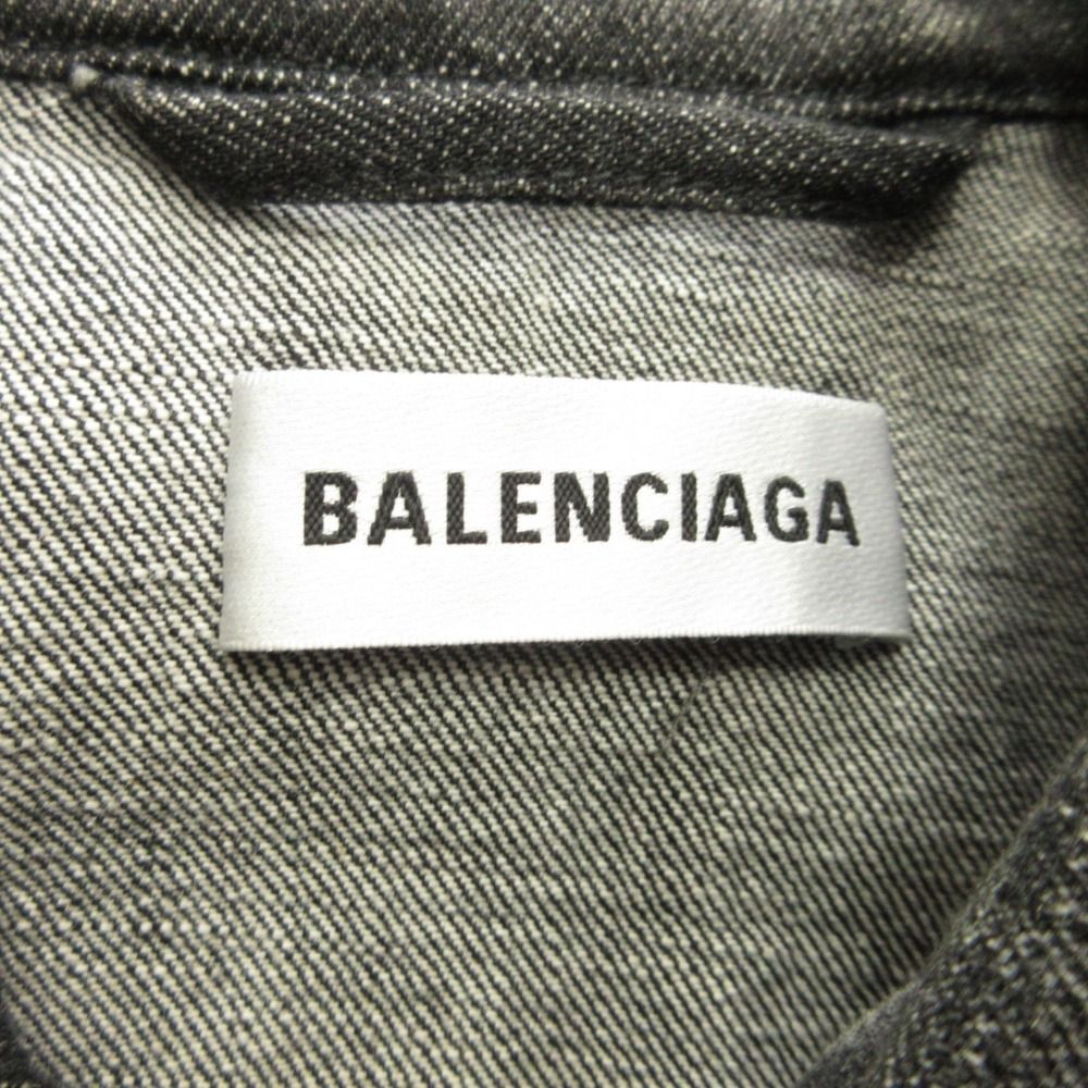 Balenciaga Oversize Denim Jacket Distressed Logo 34 Black — view 9