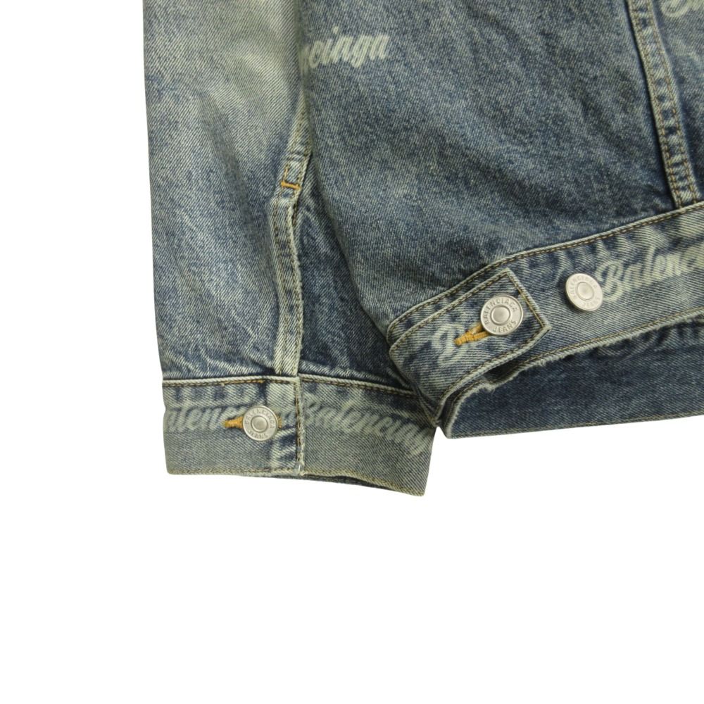 Balenciaga Oversize Denim Jacket Distressed Logo Allover Pattern XS Indigo — view 5