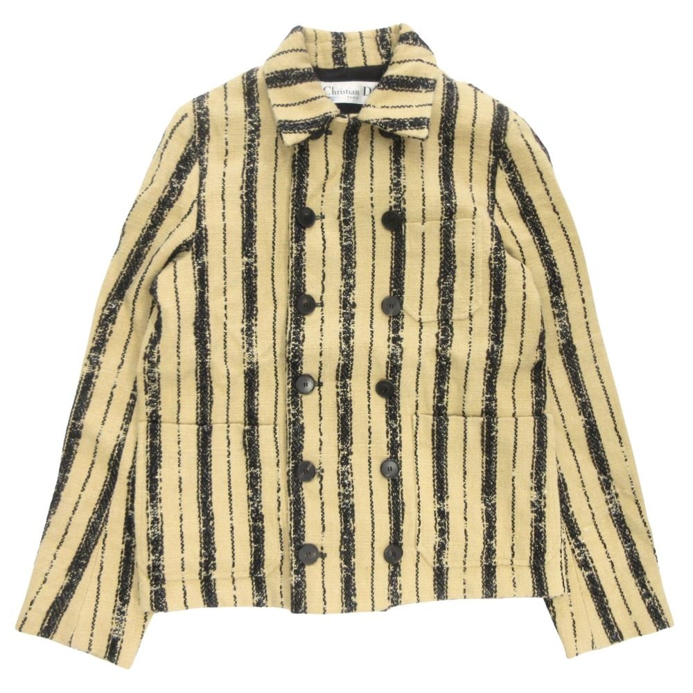 Dior Striped Tweed Jacket Black Leather 40 Beige — view 2