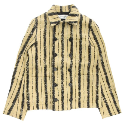 Dior Striped Tweed Jacket Black Leather 40 Beige — view 2