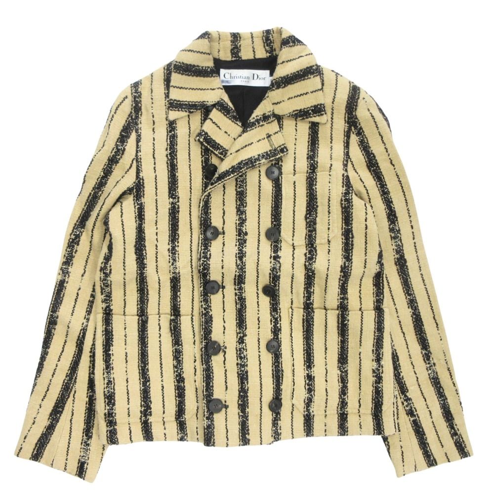 Dior Striped Tweed Jacket Black Leather 40 Beige