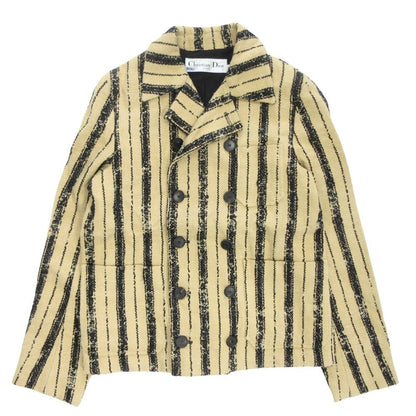 Dior Striped Tweed Jacket Black Leather 40 Beige
