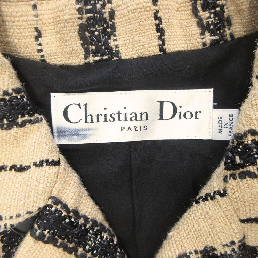 Dior Striped Tweed Jacket Black Leather 40 Beige — view 7