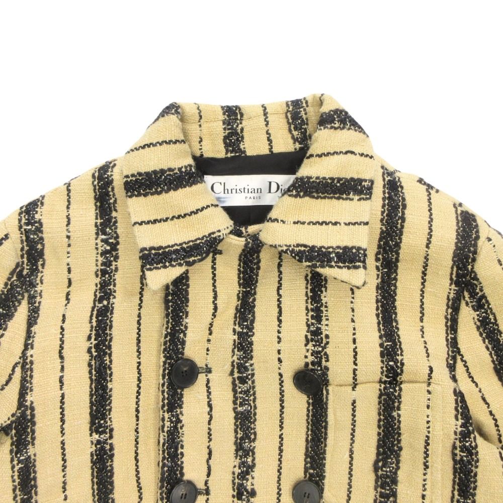 Dior Striped Tweed Jacket Black Leather 40 Beige — view 4