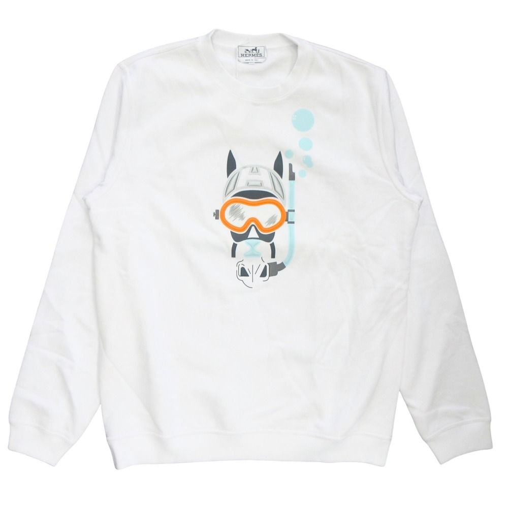 Hermes Scub'h Cartoon Horse Print Sweatshirt Long Sleeve Brushed Lining XL White