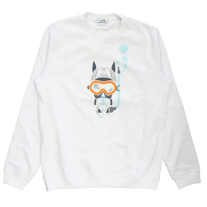 Hermes Scub'h Cartoon Horse Print Sweatshirt Long Sleeve Brushed Lining XL White