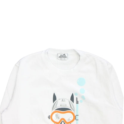 Hermes Scub'h Cartoon Horse Print Sweatshirt Long Sleeve Brushed Lining XL White — view 3
