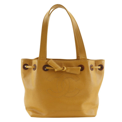 Chanel CC Logo Drawstring Caviar Leather Camel Tote