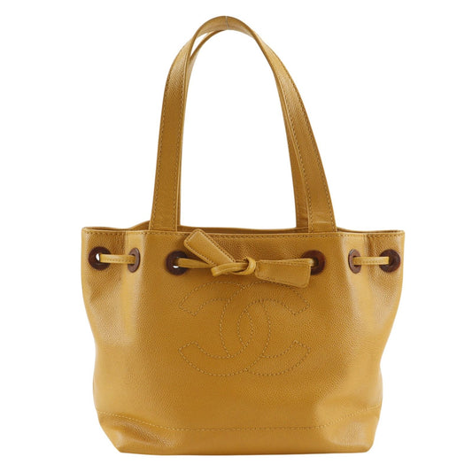 Chanel CC Logo Drawstring Caviar Leather Camel Tote
