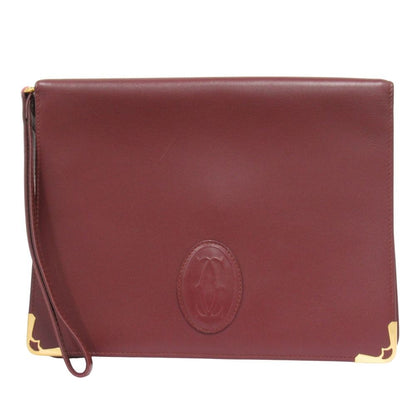 Cartier Must Line Leather Clutch Second Logo Gold Vintage Bordeaux