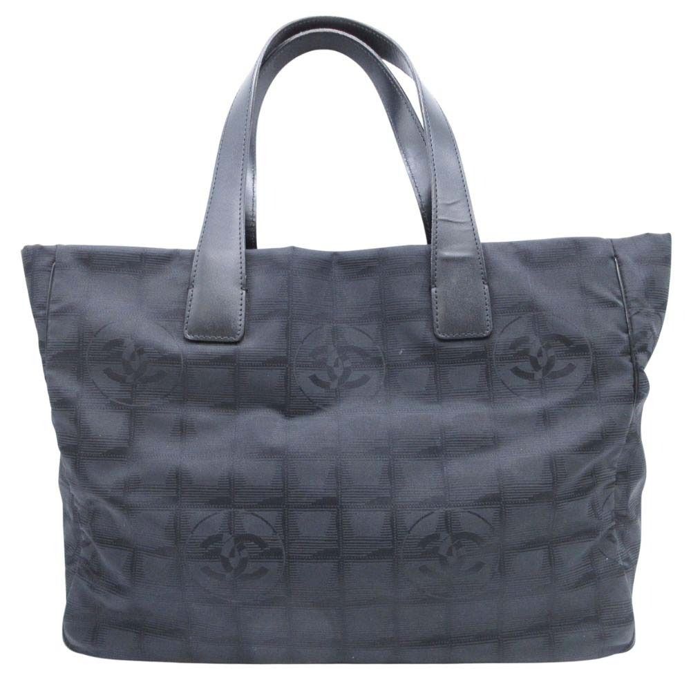 Chanel New Travel Line MM Tote CC Logo Nylon Jacquard Vintage Black