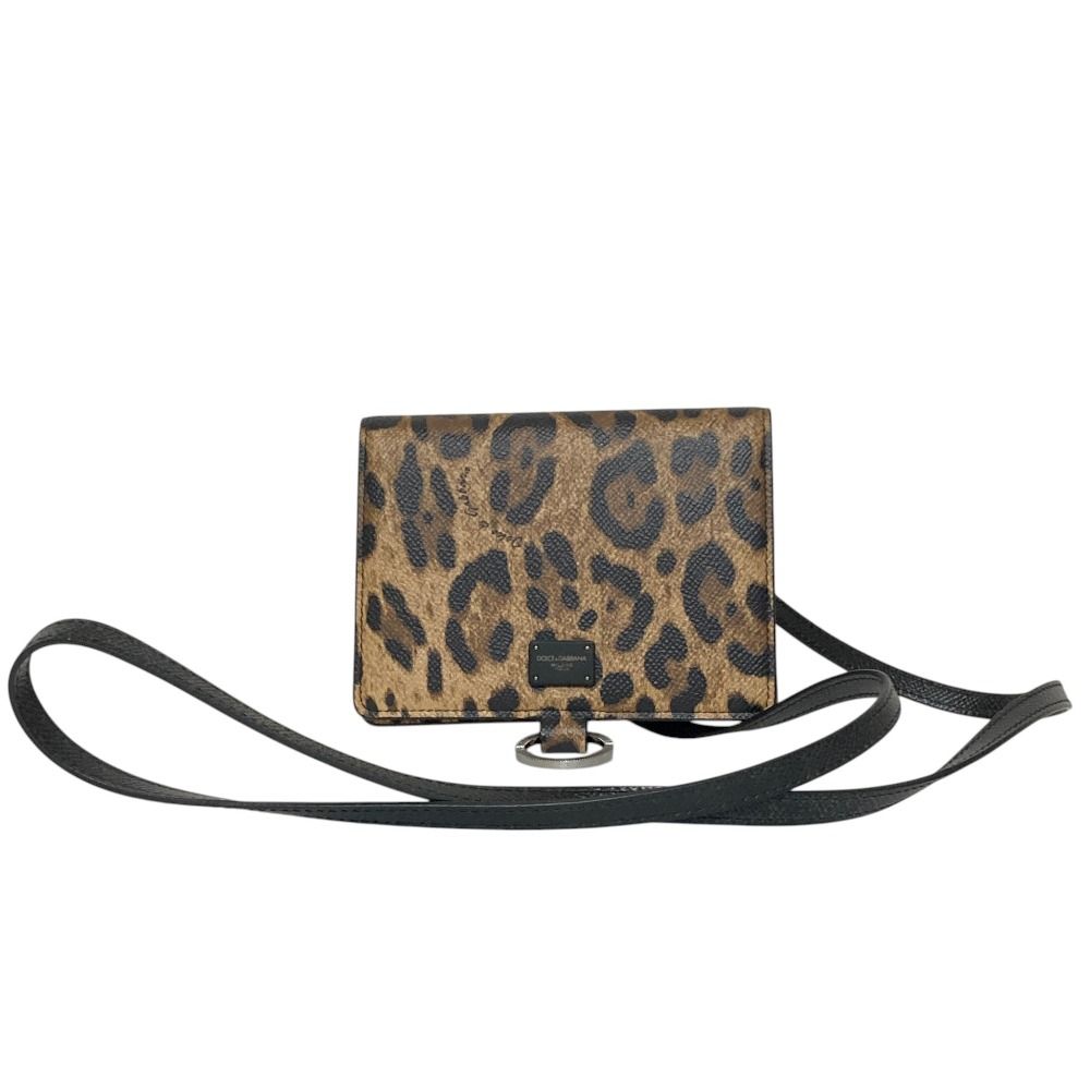 Dolce & Gabbana Leopard Print Mini Shoulder Bag Wallet Beige Black — view 3