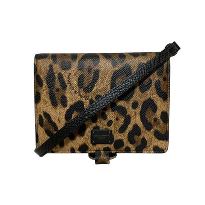 Dolce & Gabbana Leopard Print Mini Shoulder Bag Wallet Beige Black