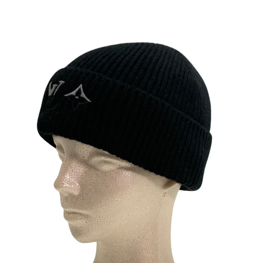 Louis Vuitton Beanie LV Dual Logo Embroidery Cashmere Knit Cap S Black Hat — view 5