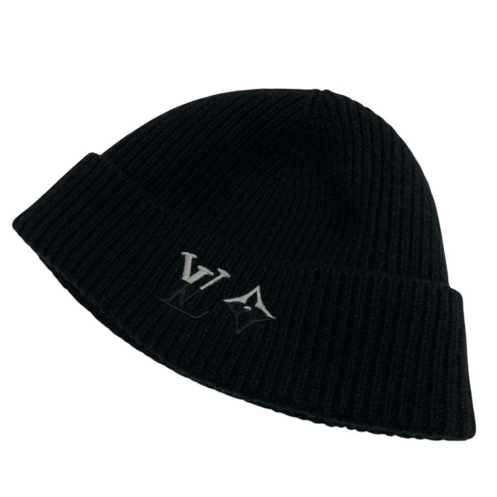 Louis Vuitton Beanie LV Dual Logo Embroidery Cashmere Knit Cap S Black Hat — view 9