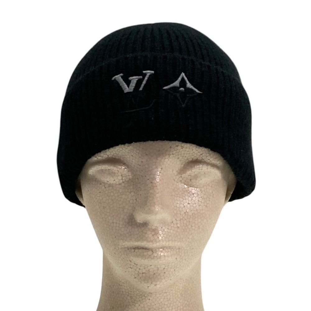 Louis Vuitton Beanie LV Dual Logo Embroidery Cashmere Knit Cap S Black Hat