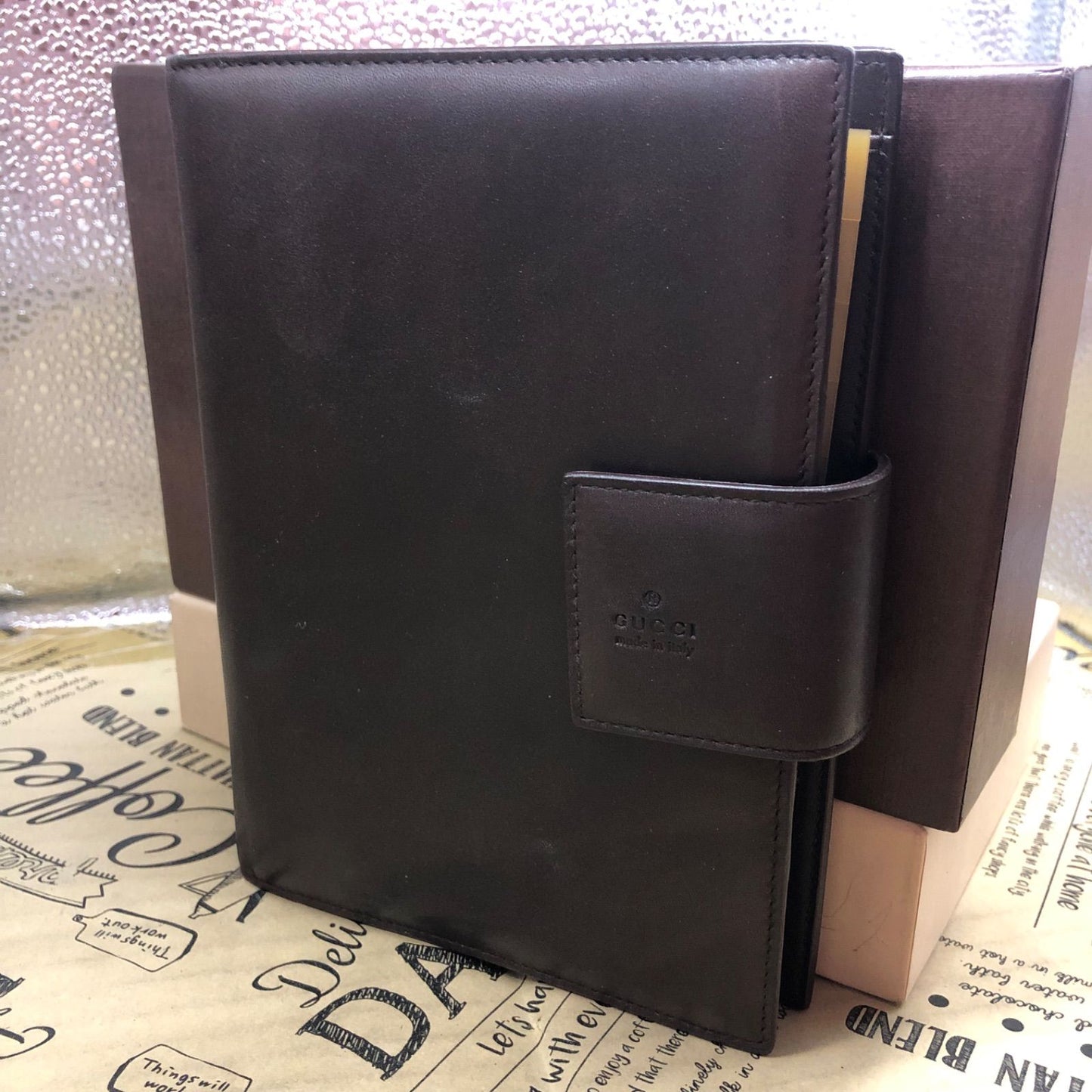 Gucci Notebook Agenda 6 Leather Brown Note Cover Schedule Business