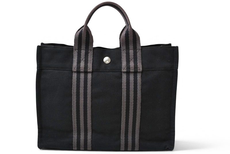Hermes Tote Fourre Tout PM Handbag Canvas Black Gray
