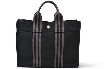 Hermes Tote Fourre Tout PM Handbag Canvas Black Gray