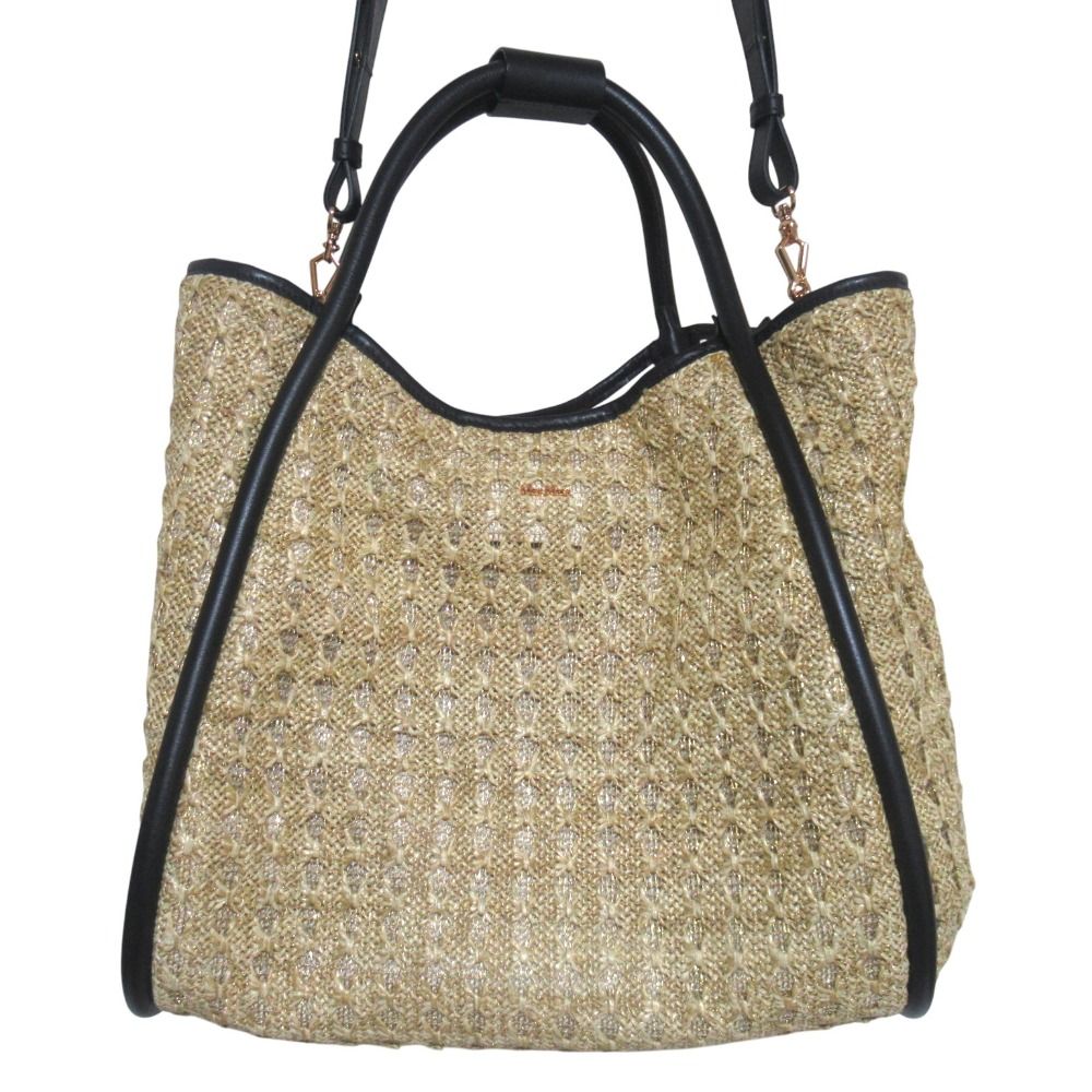 Max Mara Maxmara Marine 2-Way Tote Shoulder Bag Beige Black