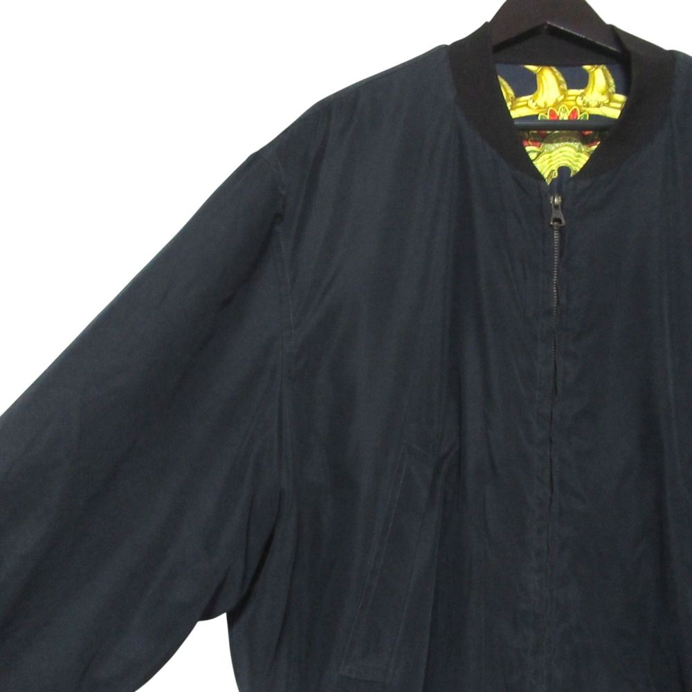 Hermes Silk Twill Scarf Pattern Reversible Zip Up Padded Bomber Jacket 54 Black — view 5