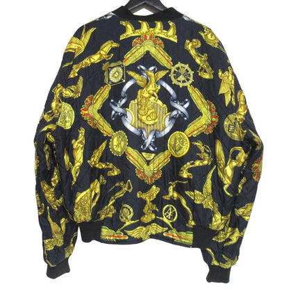 Hermes Silk Twill Scarf Pattern Reversible Zip Up Padded Bomber Jacket 54 Black — view 2
