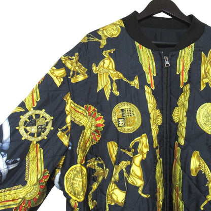 Hermes Silk Twill Scarf Pattern Reversible Zip Up Padded Bomber Jacket 54 Black — view 3