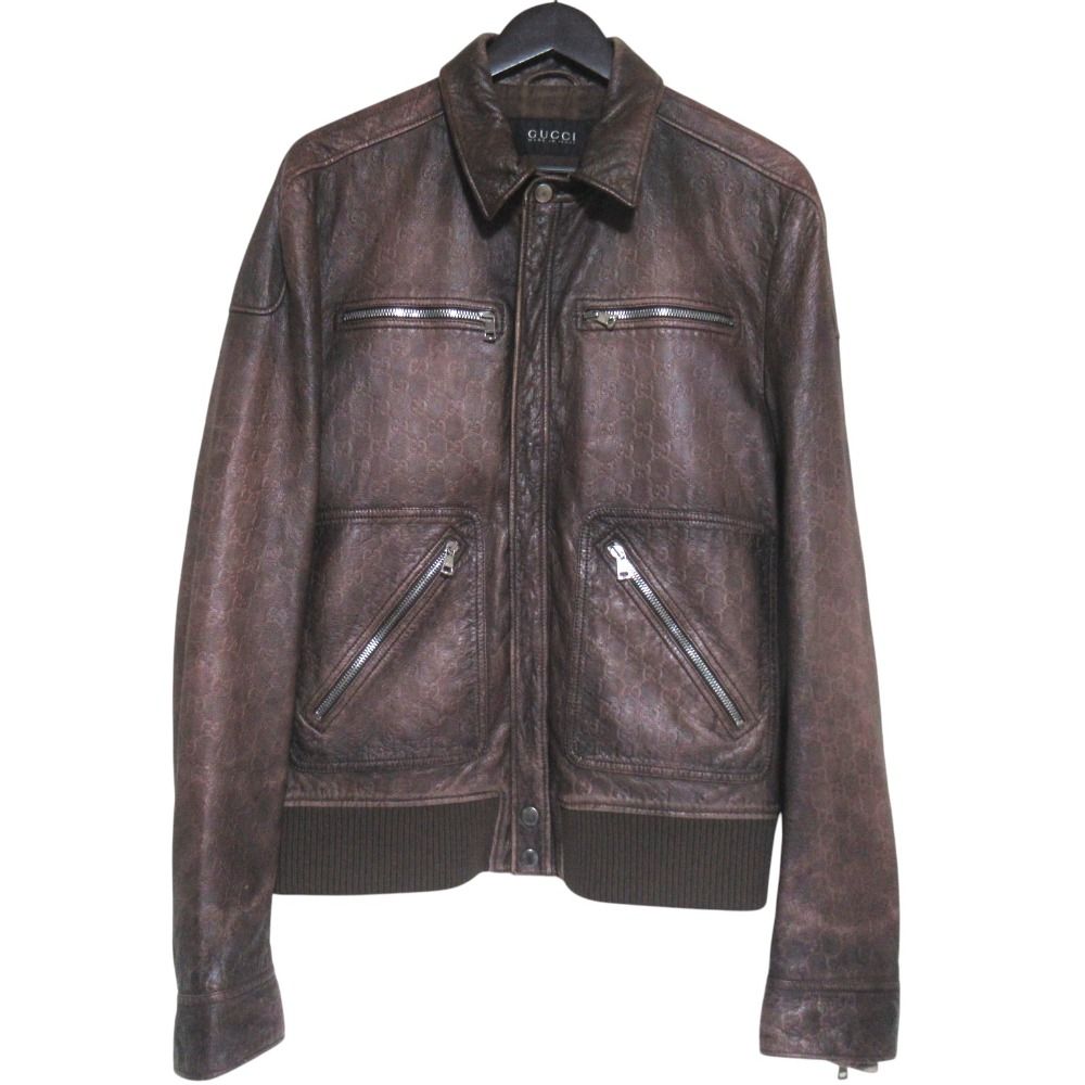 Gucci GG Guccissima Signature Gradient Zip Up Leather Jacket 50 Brown