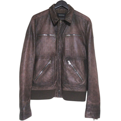 Gucci GG Guccissima Signature Gradient Zip Up Leather Jacket 50 Brown