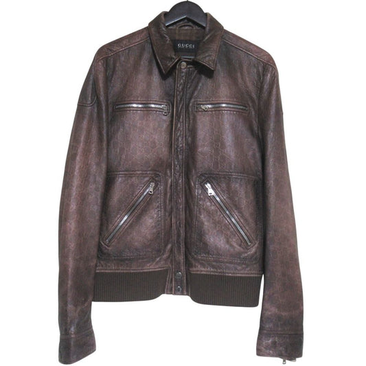 Gucci GG Guccissima Signature Gradient Zip Up Leather Jacket 50 Brown